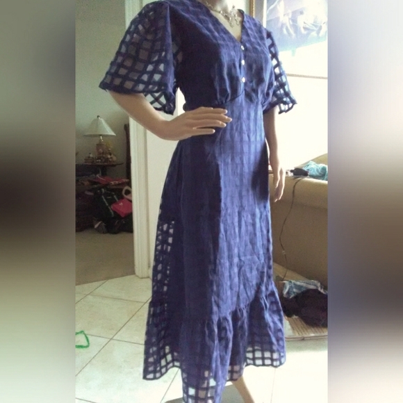 BNWT BLOOMCHIC BLUE DRESS SHEER W/ LINING ( DRESSY ELEGANT) GORGEOUS SZ. 12 - Picture 7 of 11